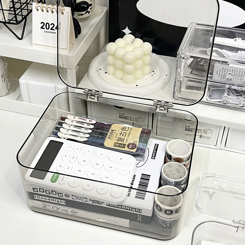 透明亚克力翻盖式桌面面膜收纳盒