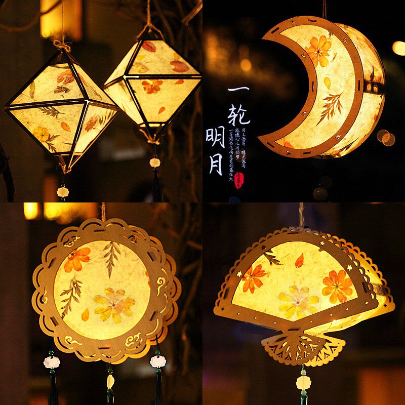 七夕情人节花灯饰品古风灯笼悬挂手工材料包节日古代花草活动装饰