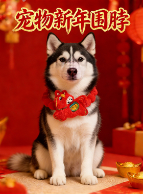 哈士奇专用狗狗新年围脖围巾春节过年装扮红色中大型犬喜庆项圈马