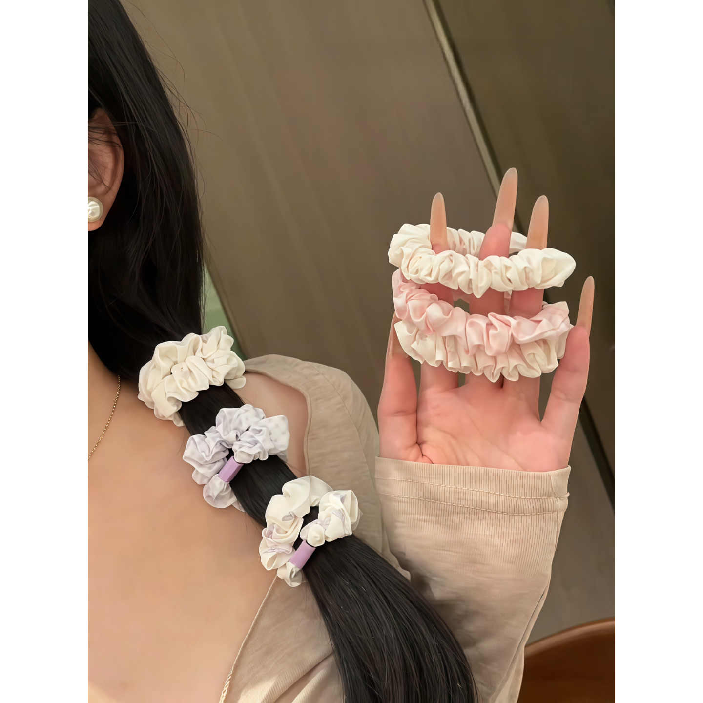 蓝色简约小肠发圈甜美百搭高弹力皮筋校园少女发绳学生扎马尾头绳