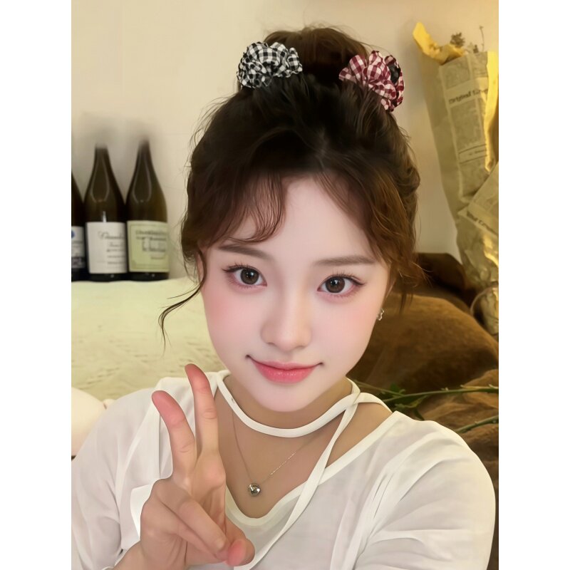 复古格纹花朵小抓夹女夏季