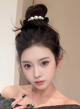 公主风韩系丝绒珠珠发圈感低丸子头发绳头绳.高级大肠气质法式ins