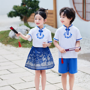 儿童汉服马面裙演出服六一幼儿园啦啦队表演服中国风小学生合唱服