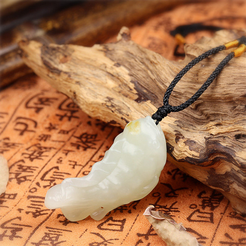苏工原石和田白玉籽料留皮玉鱼吊坠男士女款情侣挂件把件项链收藏