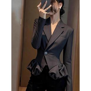 JOYIASS老钱风黑色短款西装外套女早秋季新款时尚洋气时髦掐腰显