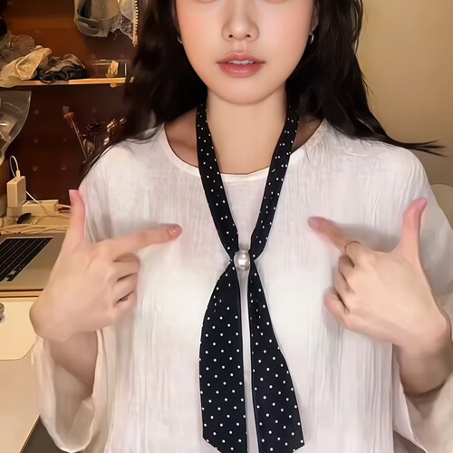 串珠丝巾女高级感飘带系脖发带
