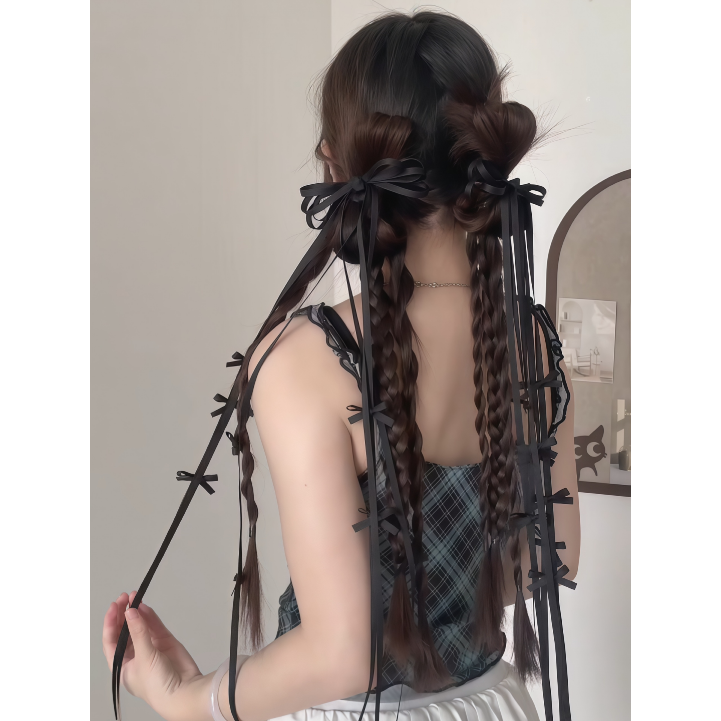 甜妹长款丝带蝴蝶结发夹芭蕾风对夹发卡侧边夹子刘海夹子发饰头饰