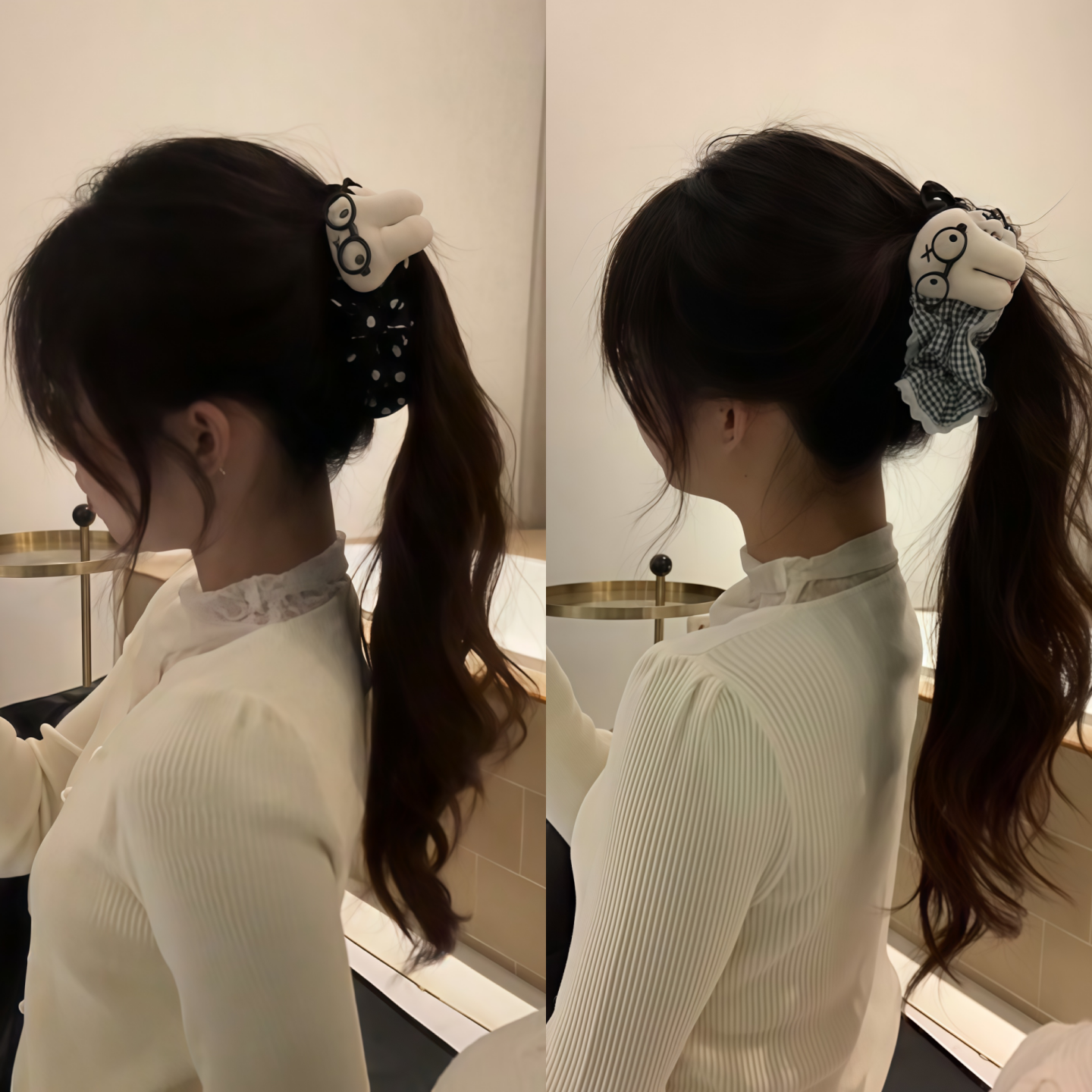 2025黑色米菲兔格纹蝴蝶结香蕉夹女扭扭夹高马尾发夹显发量头饰