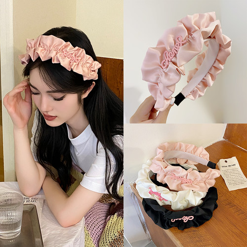 网红黑色褶皱高颅顶发箍女2024新款夏款洗脸头箍发捆发卡头饰夏天