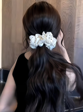 白色波点香蕉夹女扭扭夹竖夹半扎发盘发发夹后脑勺一字夹子头饰秋