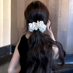 白色波点香蕉夹女扭扭夹竖夹半扎发盘发发夹后脑勺一字夹子头饰秋