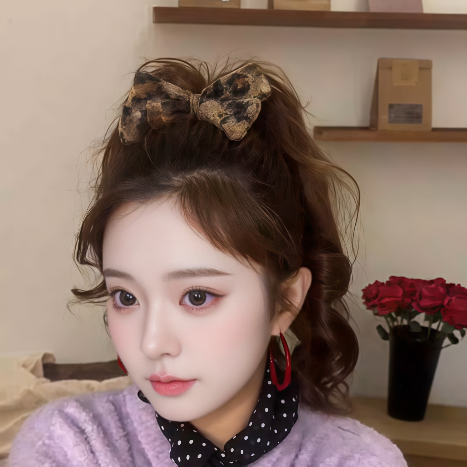 豹纹蝴蝶结丸子头抓夹女马尾发夹