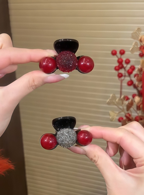 2025新款新年红色水钻珍珠抓夹女后脑勺半抓发夹侧边刘海过年头饰