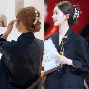 珍珠抓夹气质优雅发夹2023新款高端后脑勺亚克力盘发发爪鲨鱼夹子