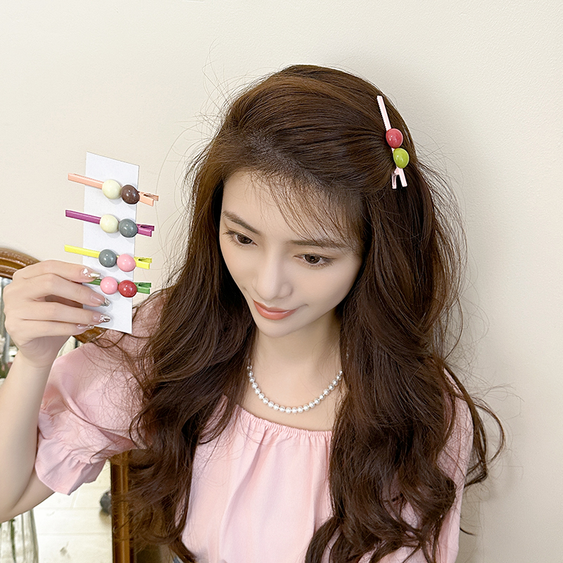 彩色珠子鸭嘴夹女2024新款侧边碎发刘海夹可爱甜美一字夹发夹发卡