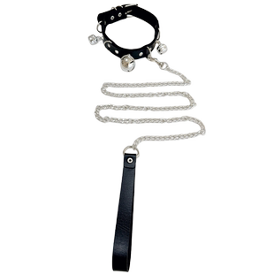 choker铃铛项圈女颈带黑色PU皮颈链母锁骨链男链条狗链子项链脖子