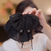 黑色蝴蝶结头饰飘带马尾抓夹女后脑勺半扎发发夹发卡鲨鱼夹子头饰