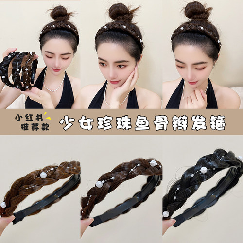 2023年新款麻花辫珍珠发箍女款
