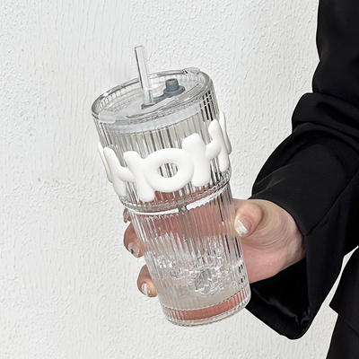 玻璃杯女高颜值吸管杯大容量果茶杯个人专用杯子家用水杯咖啡杯24