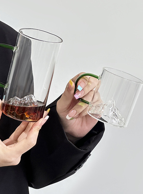 简约高硼硅玻璃杯带把手观山杯家用茶杯品茗杯透明杯子耐高温水杯