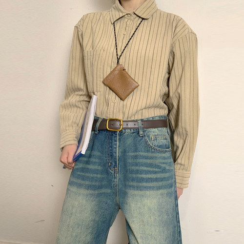 GuessWhat针扣牛皮腰带休闲复古真皮皮带级感日字扣牛仔裤带男女