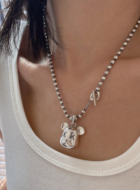 GuessWhatS925镀银机械小熊项链男女复古时尚锁骨链嘻哈创意毛衣