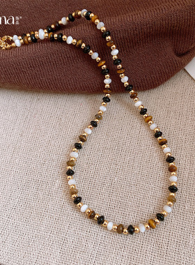 Guesswhat天然虎眼石锁骨链女轻奢小众叠戴项链合金古风爆款吊坠