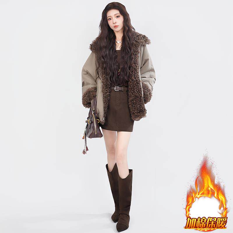 JOYIASS派克服女2025新款冬季加绒衣中长款加厚工装开衫毛毛外套