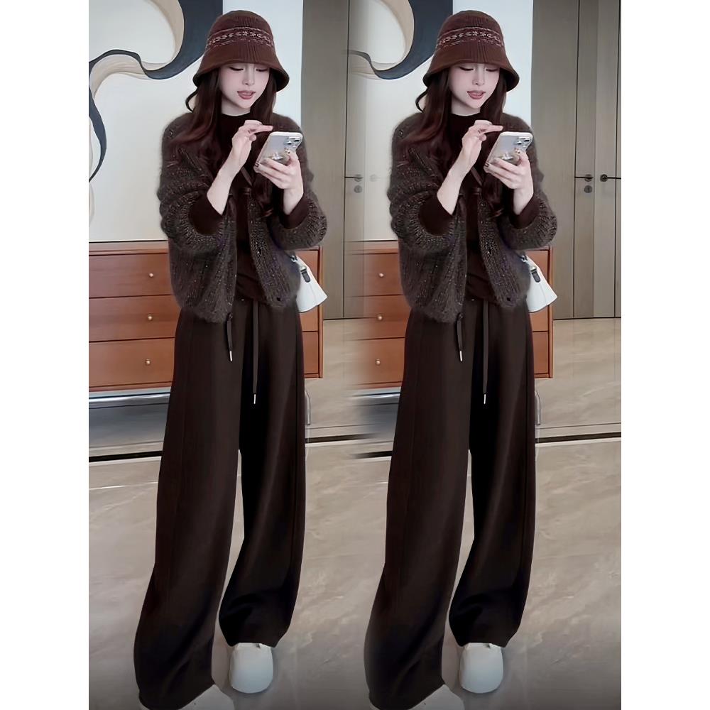 JOYIASS高级感V领上衣阔腿裤两件套女装2025秋季新款慵懒风休闲运