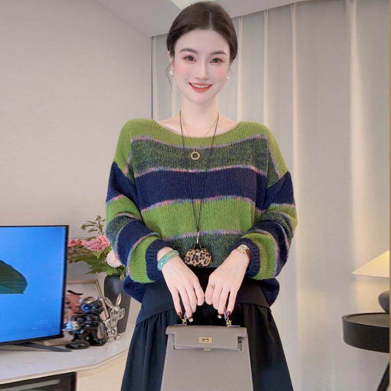 JOYIASS宽松慵懒风撞色拼接条纹上衣女2025年新款巨好看的早秋长