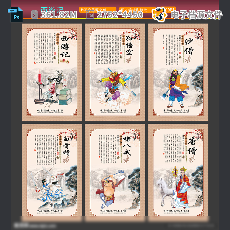 西游记展板模三打白骨精海报唐玄宗简介沙悟净僧PSD模板素材
