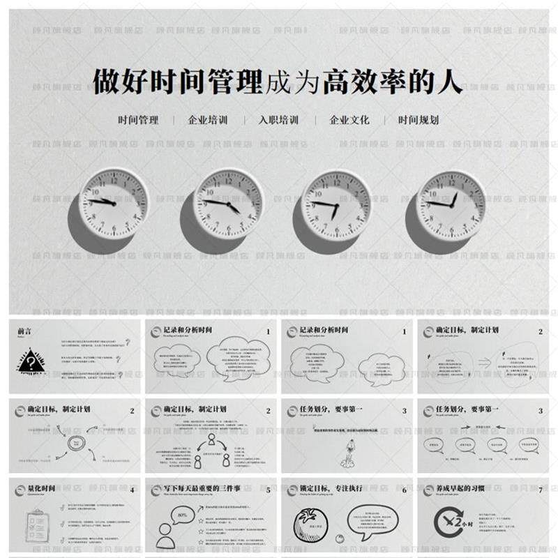手绘风时间管理四象限课程培训企员工入职培训ppt模板企业培训ppt