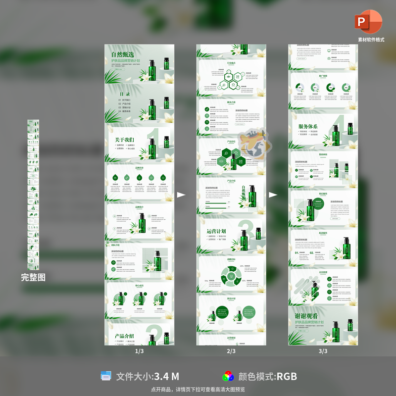 植物清新护肤品品牌营销计划PPT绿色简约设计模板素材免费下载