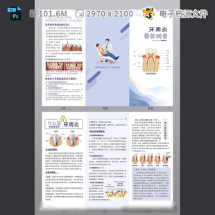 口腔牙周炎科普三折页分层素材设计什么是刮治步骤PSD模板素材
