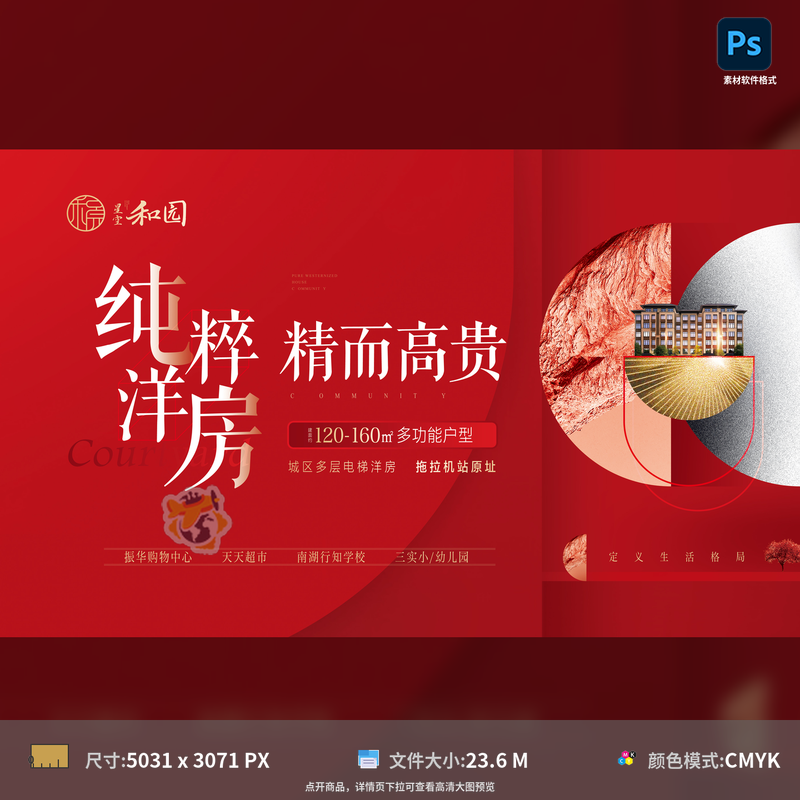 地产背景板海报广告展板房地产洋房开盘红色纹理质感PSD模板素材