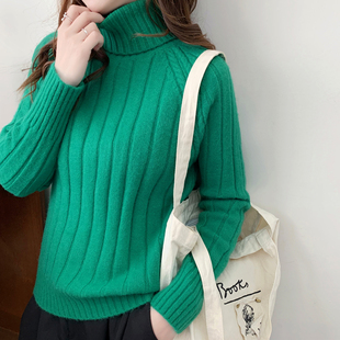 慵懒风打底衫2025最新款针织秋冬季高领螺纹套头内搭宽松毛衣女