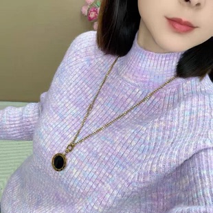 慵懒风高领彩色针织衫女宽松百搭显瘦毛衣打底衫上衣女装套头长袖