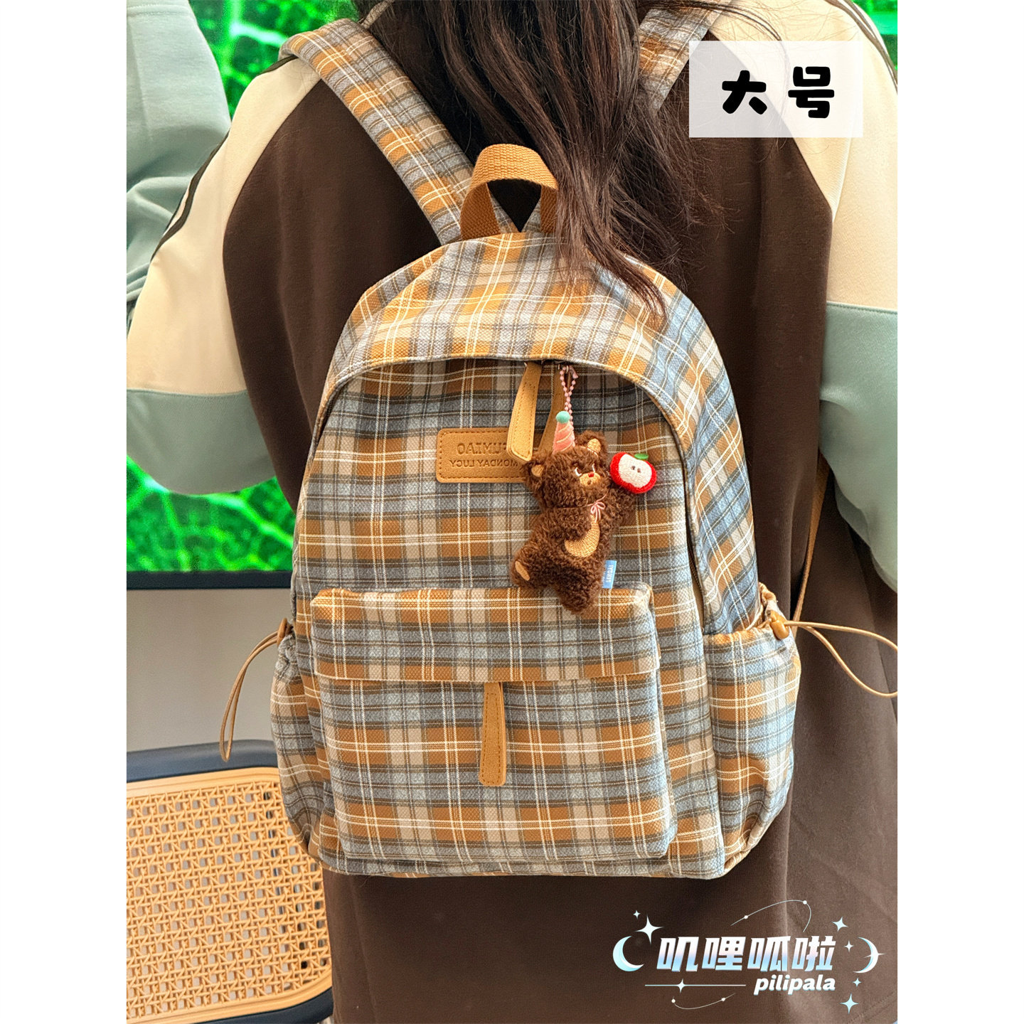 日系ins秋冬复古格子书包女 韩系高中学生初中生双肩包百搭小背包