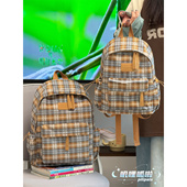 日系ins秋冬复古格子书包女 韩系高中学生初中生双肩包百搭小背包