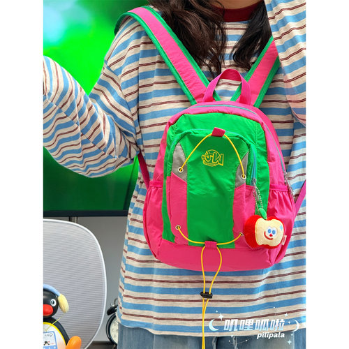 美式复古撞色户外小背包女生包包