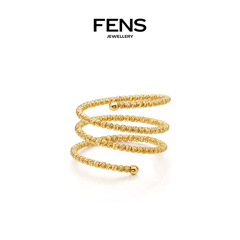 FENS珠寶18K金彈簧珠珠戒指