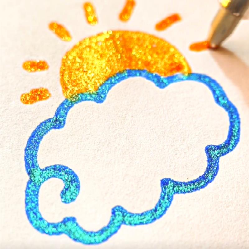 闪光啫喱笔果冻笔炫彩高光手账笔小学生专用变色中性笔闪亮金属幻彩轮廓双色笔记号笔3D做笔记错题标注多彩笔