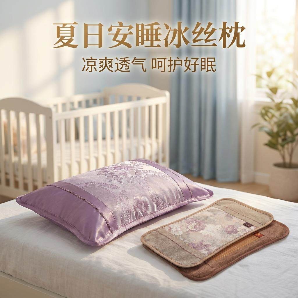 儿童凉席枕头套宝宝专用双面夏季凉感单个竹藤枕席冰丝枕芯内胆套
