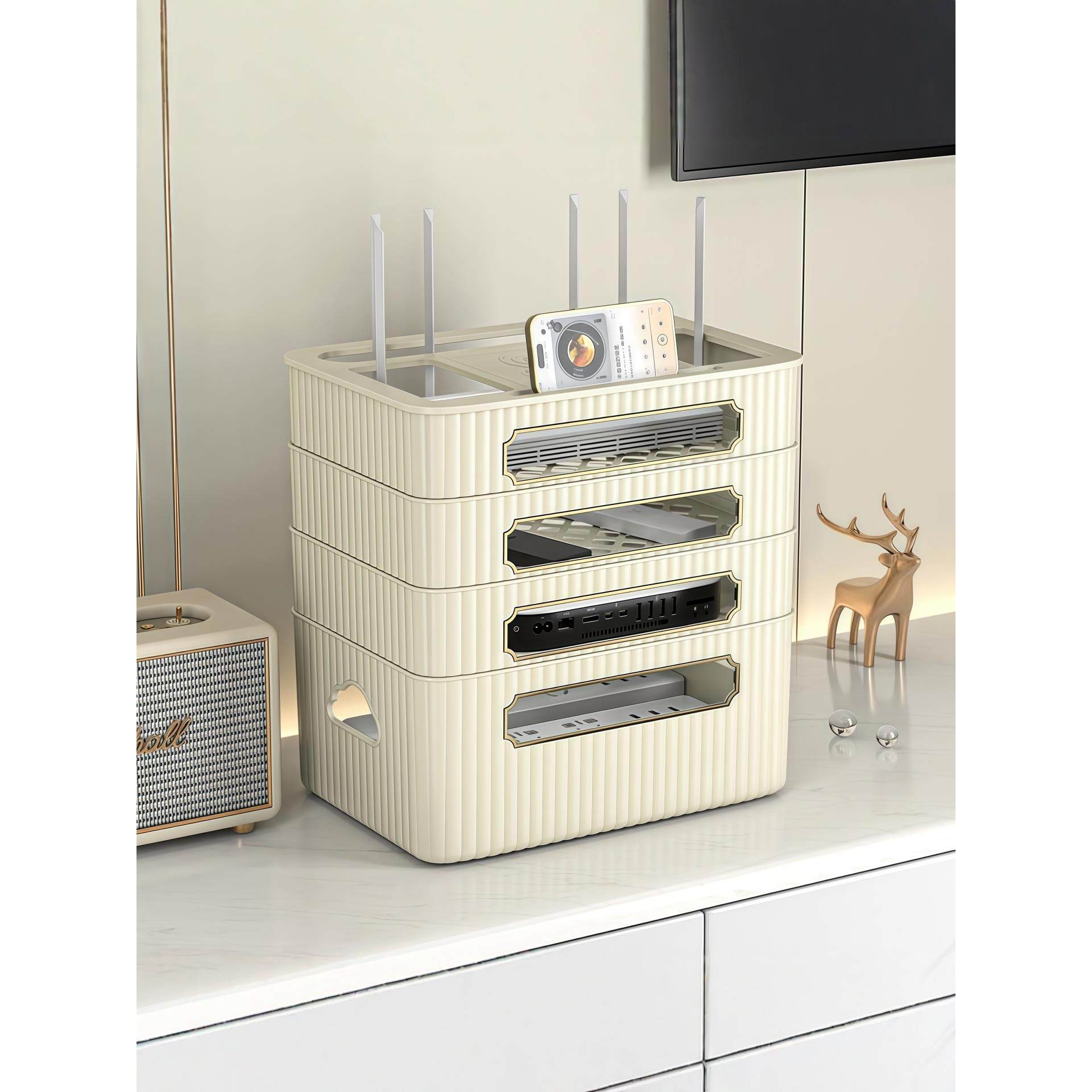 wifi无线路由器机顶盒子收纳盒光猫电视柜放置架插座电线整理神器