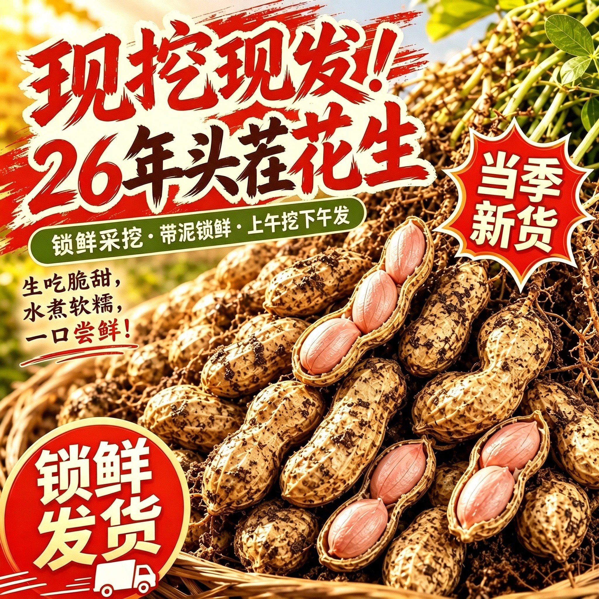 新鲜花生湿花生带泥带壳粉皮多粒