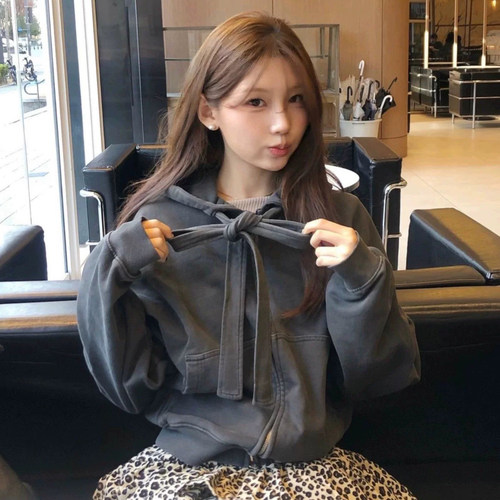 韩代vestirya纯色连帽卫衣外套女