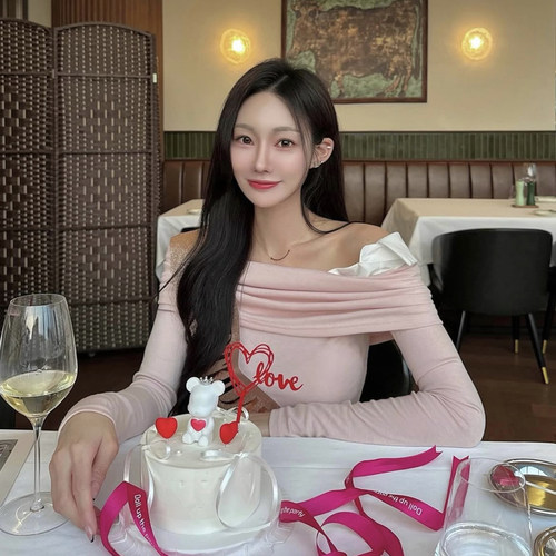 韩代notyourrose露肩长袖T恤女
