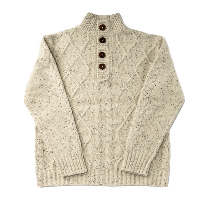 羊毛彩点纱半开襟复古绞花毛衣