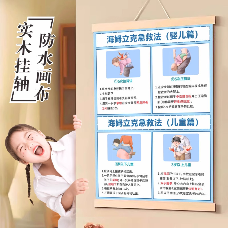 海姆立克急救法挂图婴儿新生儿预防呛奶儿童急救家庭安全知识海报
