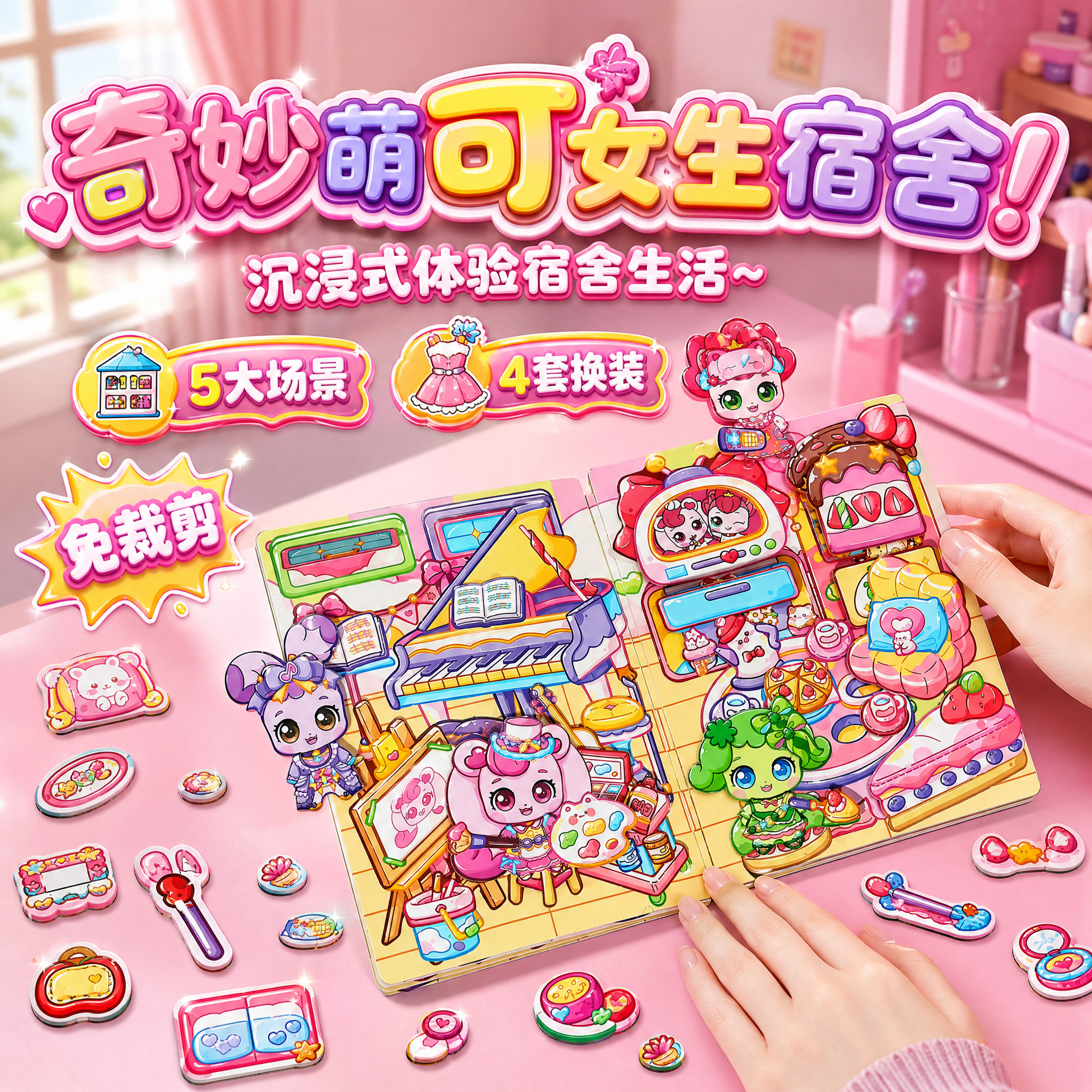 奇妙萌可磁力安静书魔法学院宿舍换装贴纸本儿童贴图玩具女孩礼物 - 实物图